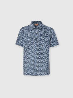 Polo in jersey di cotone jacquard zig zag