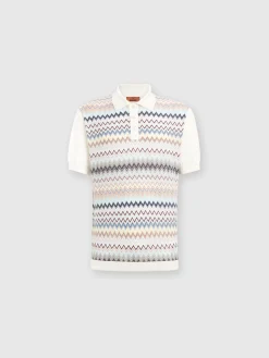 Polo in maglia di cotone zig zag con inserti tinta unita