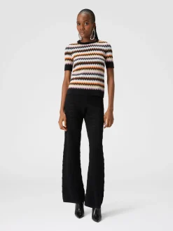 Pullover girocollo a maniche corte in lana zig zag