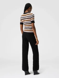 Pullover girocollo a maniche corte in lana zig zag