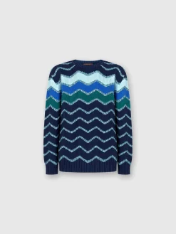 Pullover girocollo con macro zig zag e dettagli mélange