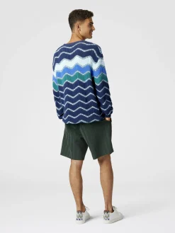 Pullover girocollo con macro zig zag e dettagli mélange