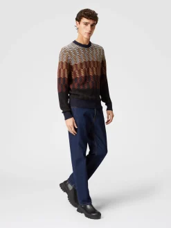 Pullover girocollo in lana vergine zig zag