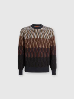 Pullover girocollo in lana vergine zig zag