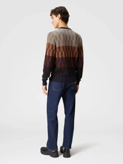 Pullover girocollo in lana vergine zig zag