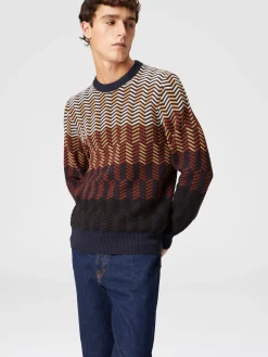 Pullover girocollo in lana vergine zig zag