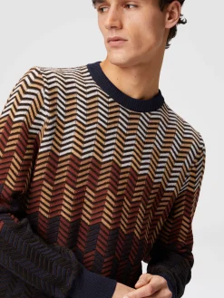 Pullover girocollo in lana vergine zig zag