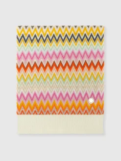 Sciarpa in lana zig zag con applicazione logo