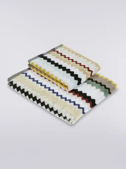 Set 2 pezzi di asciugamani da bagno Curt in spugna di cotone chevron
