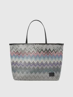 Shopper in cotone zig zag con doppi manici