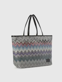Shopper in cotone zig zag con doppi manici