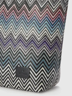 Shopper in cotone zig zag con doppi manici