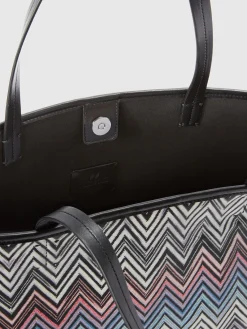 Shopper in cotone zig zag con doppi manici