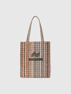 Shopper in tessuto lamé con logo