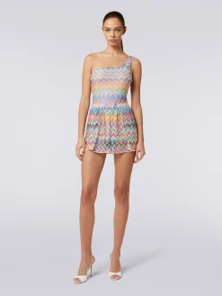 Shorts copricostume con stampa zig zag e lurex