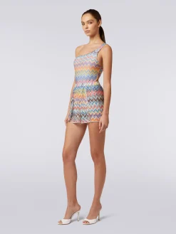 Shorts copricostume con stampa zig zag e lurex