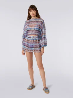 Shorts copricostume in tulle di viscosa chevron