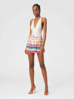 Shorts in maglia di misto viscosa traforata con lurex