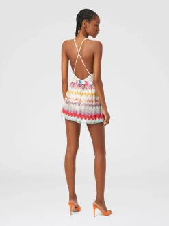 Shorts in maglia di misto viscosa traforata con lurex
