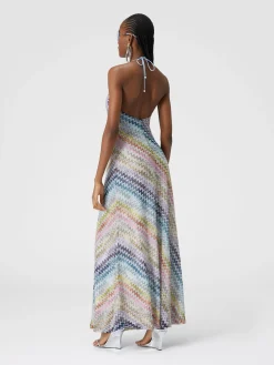 Slip dress con laccetto sul collo e applicazioni in perle