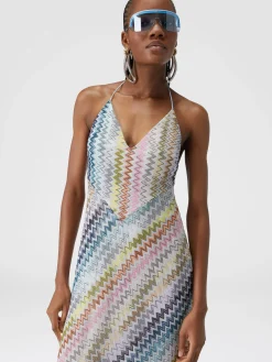 Slip dress con laccetto sul collo e applicazioni in perle