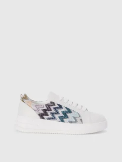 Sneakers in pelle con inserto in tessuto zig zag