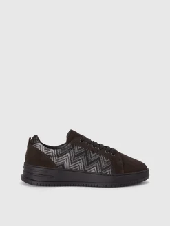 Sneakers in suede con inserto in tessuto