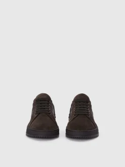 Sneakers in suede con inserto in tessuto
