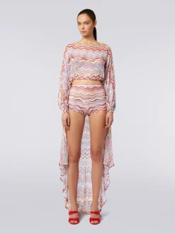 Top a maniche lunghe in crochet con lurex
