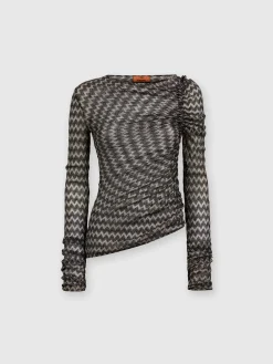 Top con arricciatura in misto viscosa zig zag lamé