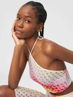 Top con scollatura all'americana effetto pizzo dégradé