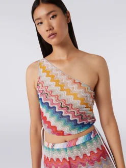 Top monospalla motivo onda con lurex