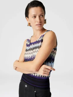 Top senza maniche in viscosa zig zag lamé