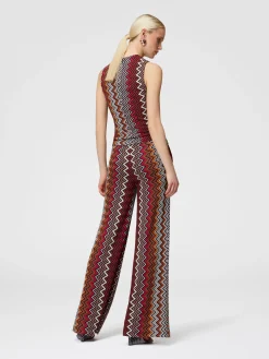 Top smanicato in lana e viscosa zig zag