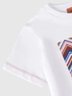 T-shirt girocollo in cotone con stampa zig zag e logo