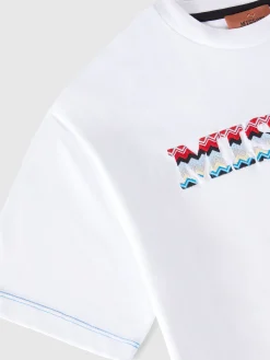 T-shirt girocollo in cotone con logo ricamato zig zag