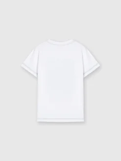 T-shirt girocollo in cotone con stampa zig zag e impunture a contrasto