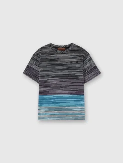 T-shirt girocollo in cotone fiammato con logo