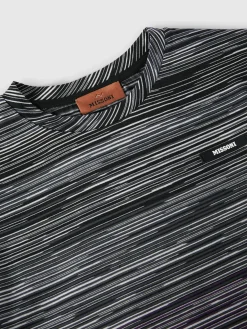 T-shirt girocollo in cotone fiammato con logo