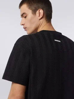 T-shirt girocollo in cotone e viscosa chevron