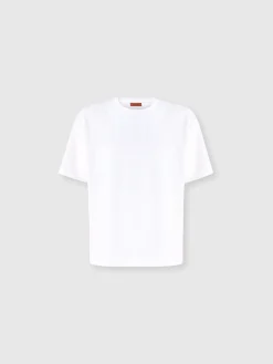 T-shirt girocollo in cotone con inserto zig zag tono su tono