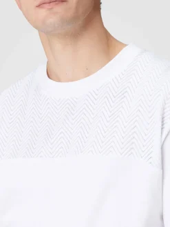 T-shirt girocollo in cotone con inserto zig zag tono su tono