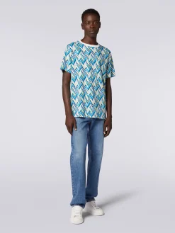 T-shirt girocollo in cotone con stampa zig zag