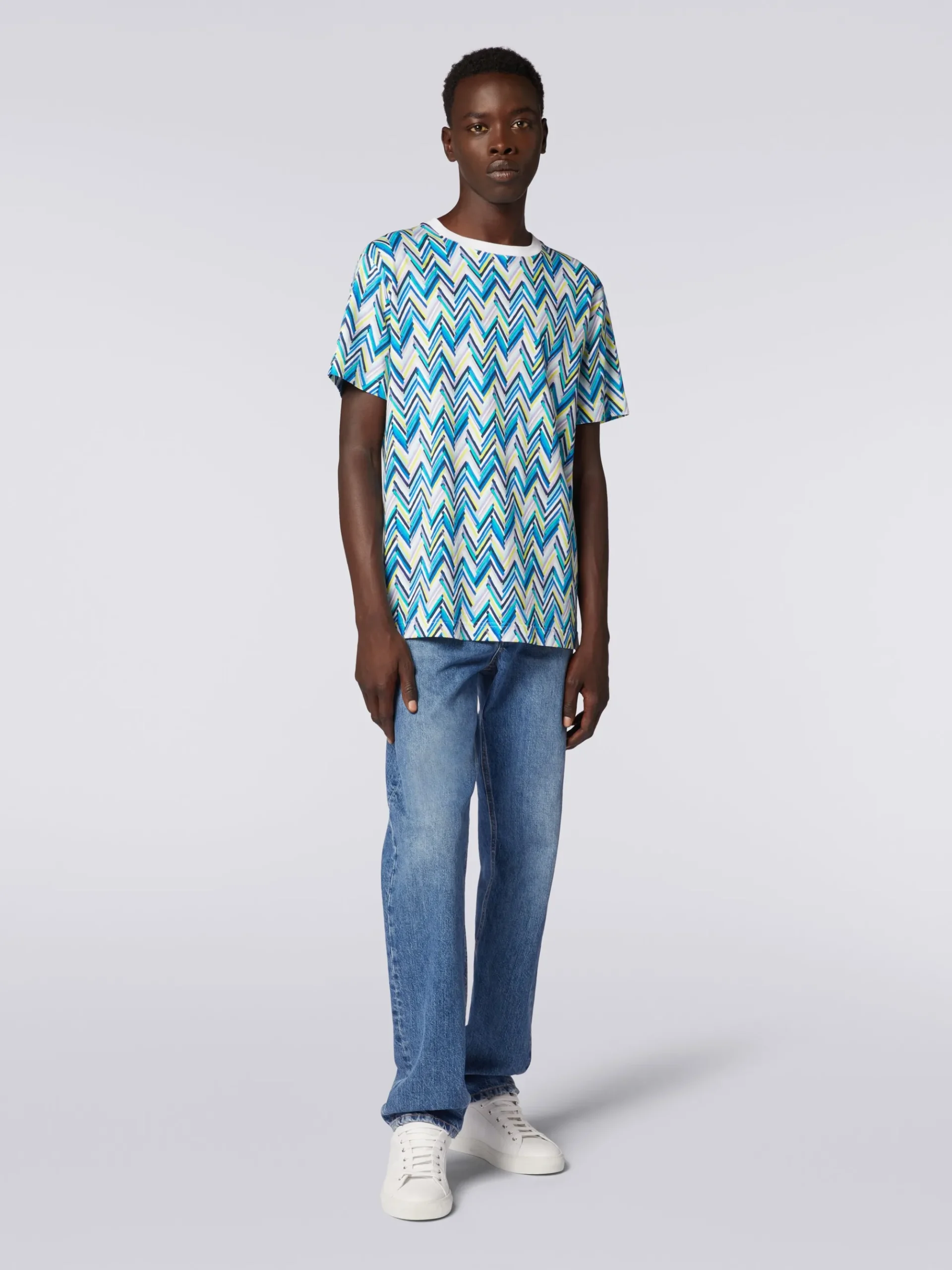 T-shirt girocollo in cotone con stampa zig zag