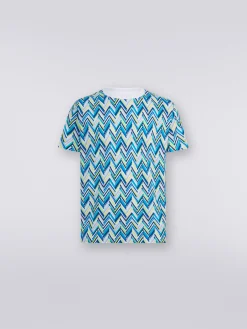 T-shirt girocollo in cotone con stampa zig zag