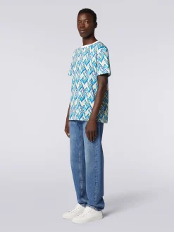 T-shirt girocollo in cotone con stampa zig zag