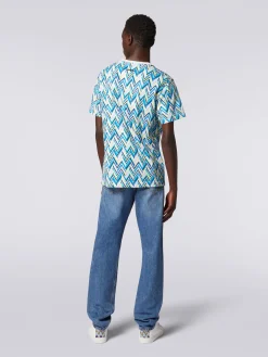 T-shirt girocollo in cotone con stampa zig zag