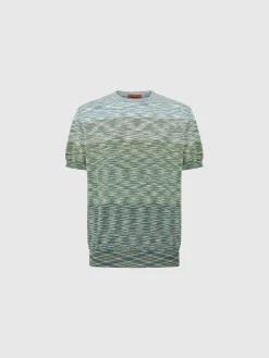 T-shirt girocollo in cotone fiammato dégradé