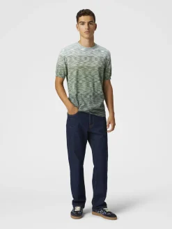 T-shirt girocollo in cotone fiammato dégradé
