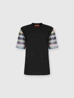 T-shirt in jersey di cotone con maniche in maglia zig zag